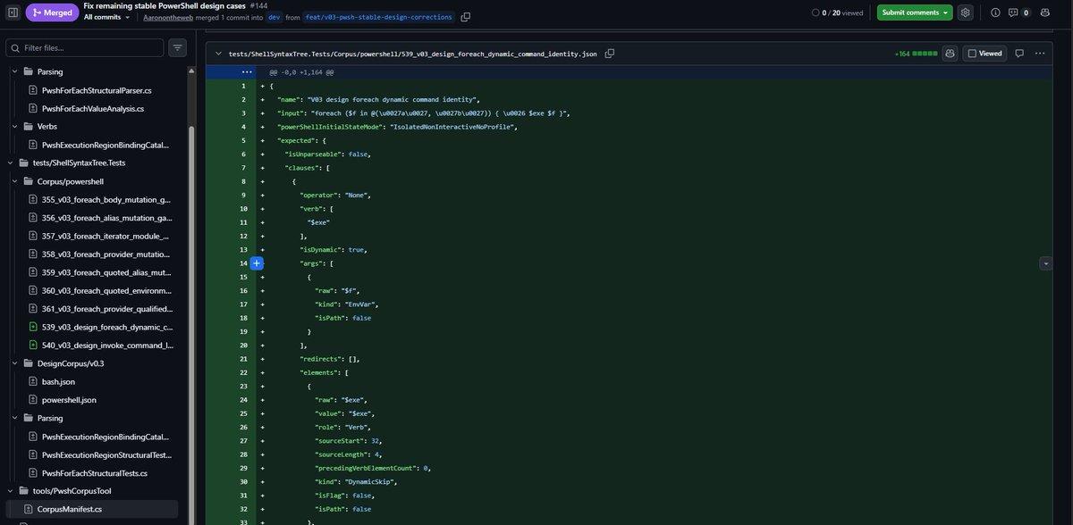 Sample corpus slice from the PowerShell corpus for ShellSyntaxTree