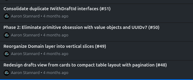 TextForge refactoring sprints in commit log