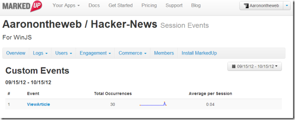 how to use MarkedUp to track custom session events for your Windows 8 applications